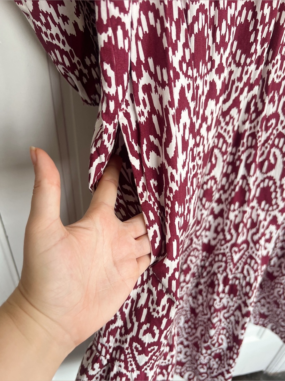 Maeve • Anthropologie Bettina Tiered Shirt Dress maxi midi cotton Wine Ikat - Picture 8 of 14